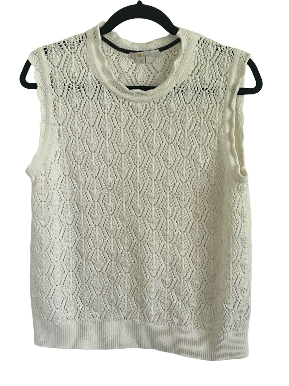 Boden Off White Pointelle Knit Sweater Vest Top Medium